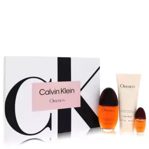 Obsession by Calvin Klein Gift Set -- 3.4 oz Eau De Parfum Spray + 6.7 oz Body Lotion + .5 oz Mini EDP Spray